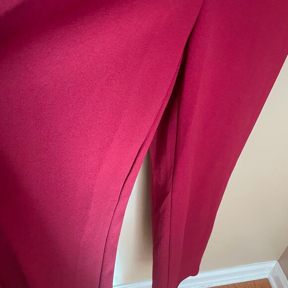 Wdirara Womens XS Wide Leg Jumpsuit Red Wine V-Neck Sheer Sleeve Elegant NWT - Picture 7 of 10